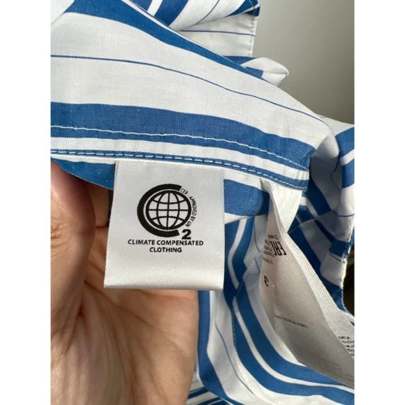 Ganni Striped Organic Cotton Spaghetti Strap Maxi Dress Blue White Size: 2 NWOT - Picture 8 of 11